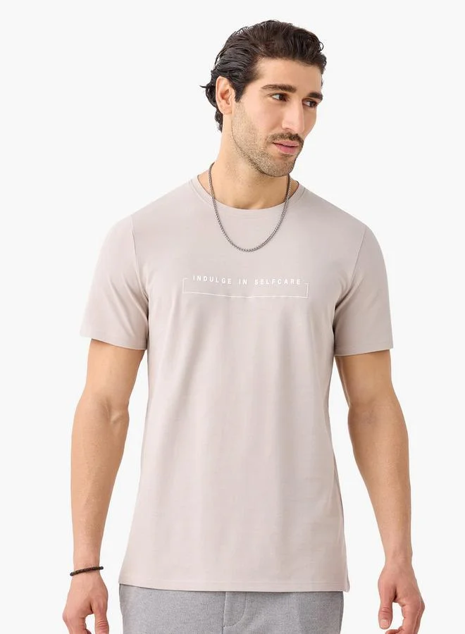 Iconic Iconic Printed T-shirt with Round Neck and Short Sleeves