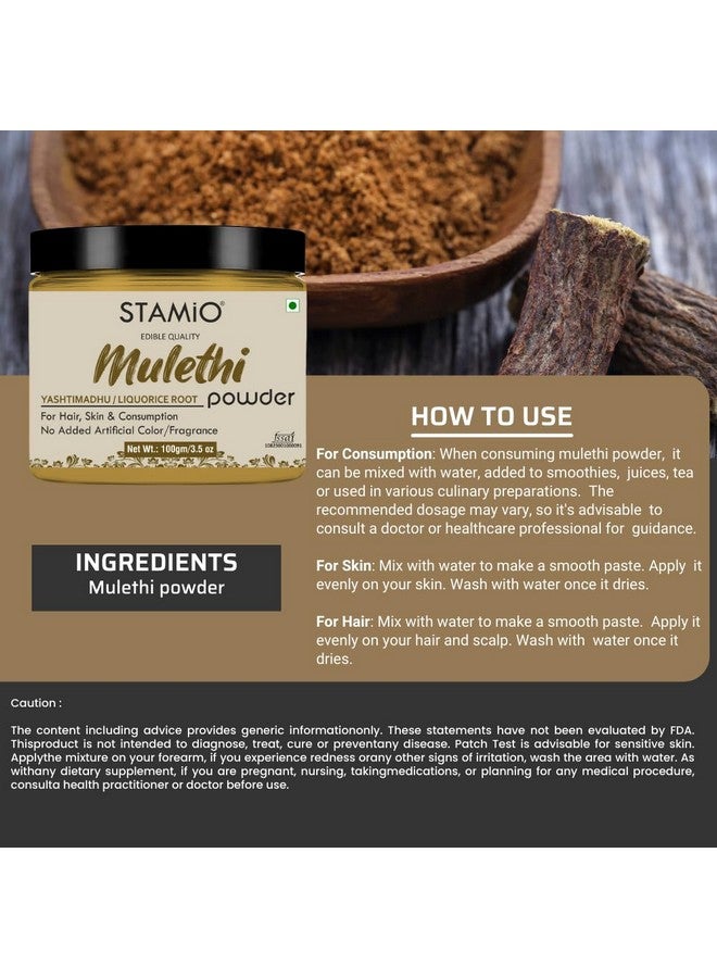 STAMIO Mulethi Powder 100 gm for Face Pack, Hair, Mask, Beauty, Acne, Pimples, Dark Spots, Pigmentation | Yashtimadhu | Liquorice | Licorice | Mulhatti | Jothimadh | Jeshtamadha | Atimadhuram | Glycyrrhiza glabra | Suitable For All Skin Types Men & Women | In Jar - Image 3