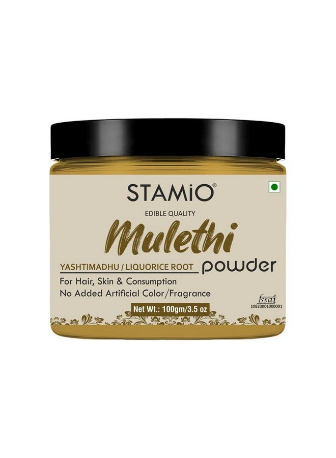 STAMIO Mulethi Powder 100 gm for Face Pack, Hair, Mask, Beauty, Acne, Pimples, Dark Spots, Pigmentation | Yashtimadhu | Liquorice | Licorice | Mulhatti | Jothimadh | Jeshtamadha | Atimadhuram | Glycyrrhiza glabra | Suitable For All Skin Types Men & Women | In Jar - Image 1