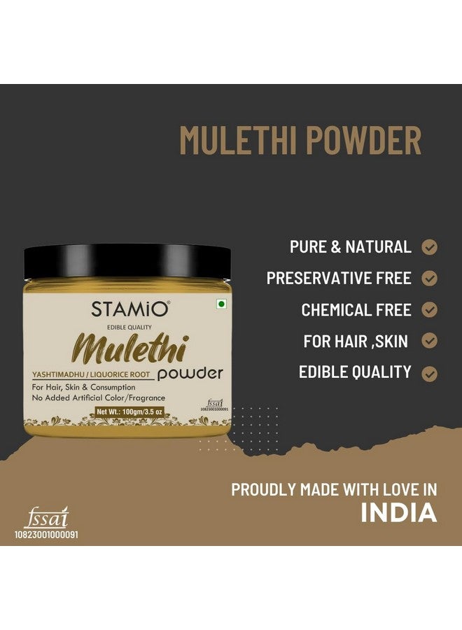 STAMIO Mulethi Powder 100 gm for Face Pack, Hair, Mask, Beauty, Acne, Pimples, Dark Spots, Pigmentation | Yashtimadhu | Liquorice | Licorice | Mulhatti | Jothimadh | Jeshtamadha | Atimadhuram | Glycyrrhiza glabra | Suitable For All Skin Types Men & Women | In Jar - Image 2