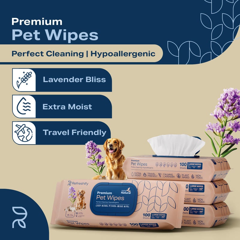 REFRESHIFY Dog Wipes for Paws and Butt - Plant Based Lavender Scented (Pack of 400) - Pet Wipes for Dogs and Cats - Deodorizing Non Toxic Dog Wipes, +12 Additional Travel Wipes - Image 2