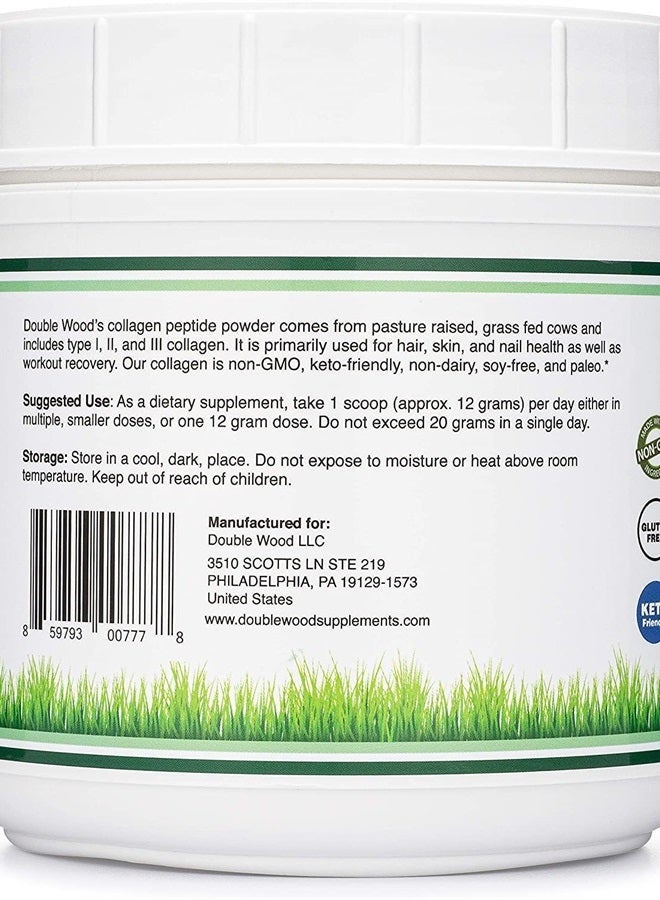 Double Wood Supplements مسحوق ببتيدات الكولاجين - كولاجين مهدرج، آمن للكيتو - 16.08 أونصة - متعدد الأنواع 1، 2، و 3 (مصدر بقر عشب) (كولاجين مهدرج) مكملات الكولاجين للنساء والرجال من دابل وود - Image 2
