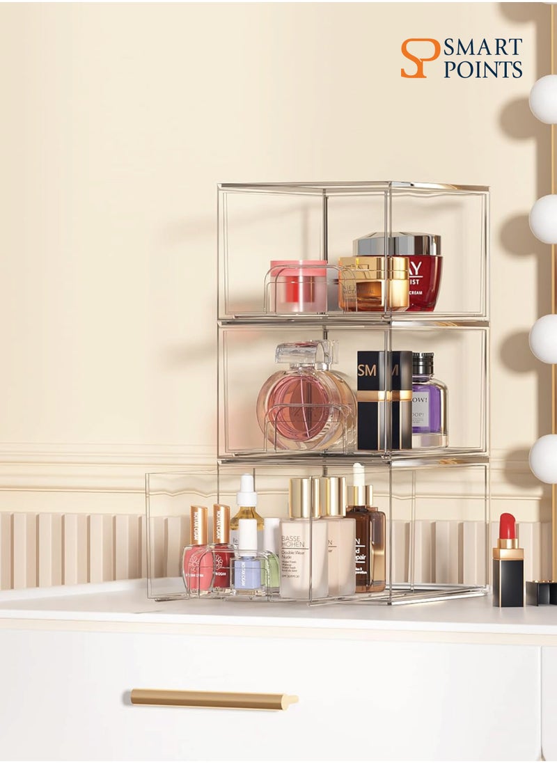 SMARTPOINTS 2 Pack Stackable Makeup Organizer Storage Drawers, 4.4 Tall Acrylic Bathroom Organizers，Clear Plastic Storage Bins For Vanity, Undersink, Kitchen Cabinets, Pantry Organization and Storage  - Image 5