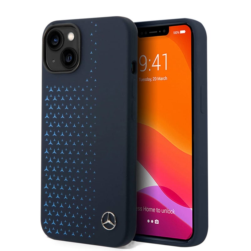 CG MOBILE MercedesBenz Liquid Silicone Case With Gradient Star Horizontal Pattern Compatible wiPhone 14 Protective Cover Shockproof Wireless Charger Compatibility  Navy 14 61