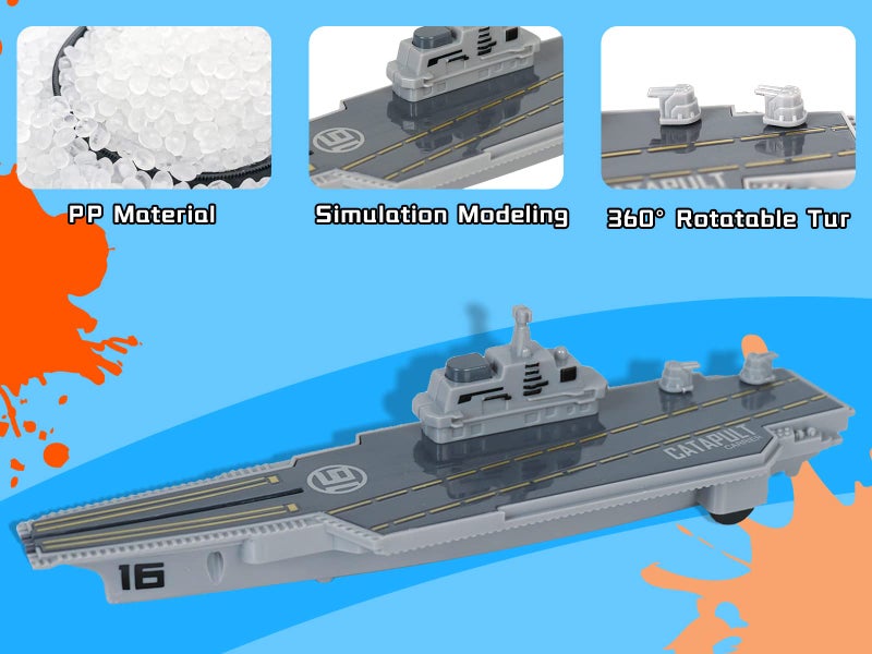 Crelloci Aircraft Carrier Military Naval Ship with Pull Back Army Fighter Jet Toy Small Scale Model Plane Submarine Kids' Play Vehicle Set for Boy Girl Children - Image 3