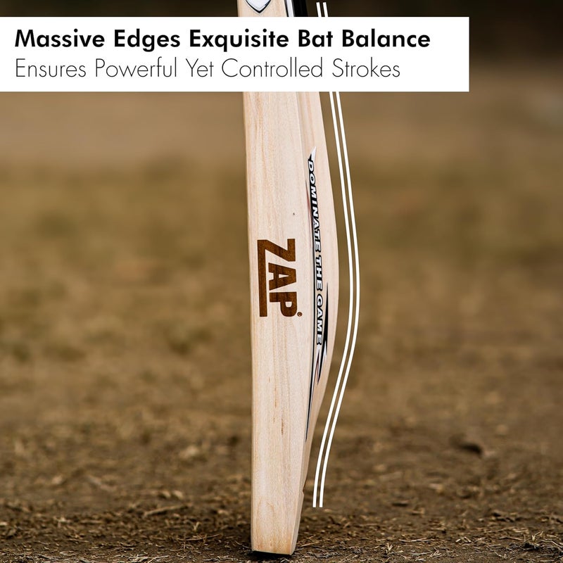 ZAP Alpha Kashmir Willow Cricket Leather Bat (Size Harrow -32.7inches) | Grade 1 Kashmir Willow | Lightweight Professional Season Bat | Singapore Cane Handle | Shock-Absorbing Handle | Free Cover - Image 5