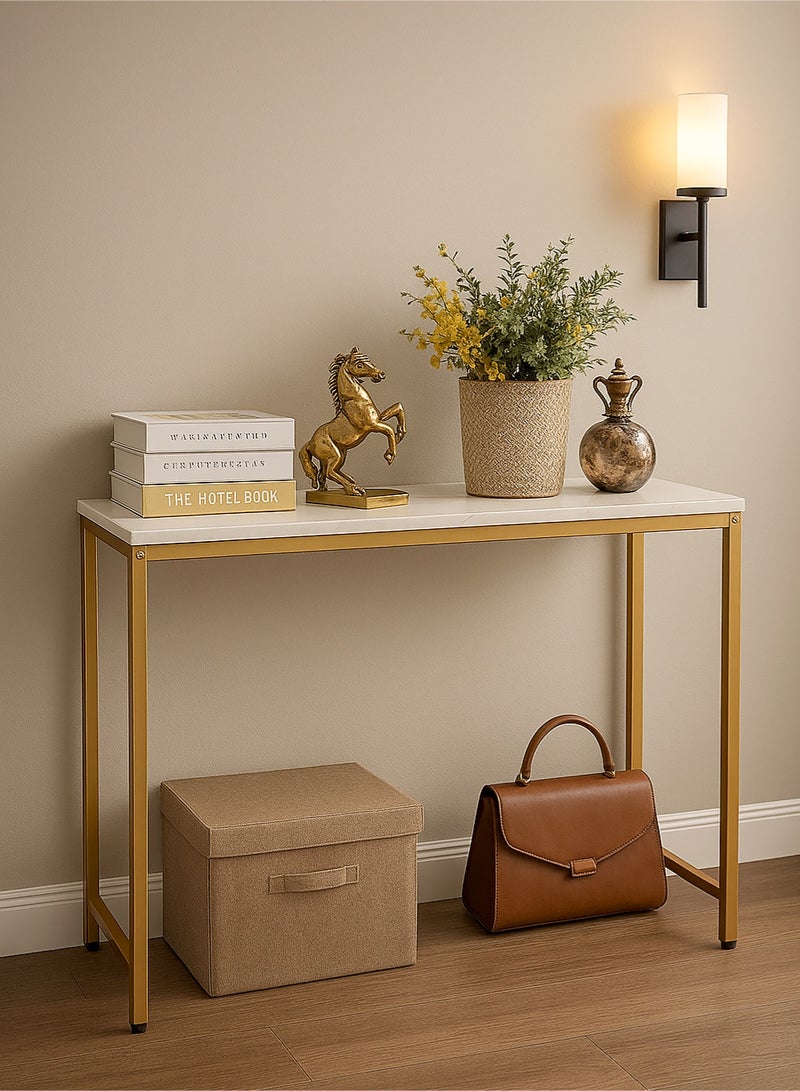 إيه جي دي طاولة مدخل جانبية بسطح خشبي وإطار معدني ذهبي، طاولة كونسول منزلية لغرفة المعيشة والمكتب 100*30*75 سم - Image 1