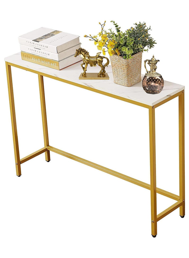 إيه جي دي طاولة مدخل جانبية بسطح خشبي وإطار معدني ذهبي، طاولة كونسول منزلية لغرفة المعيشة والمكتب 100*30*75 سم - Image 2