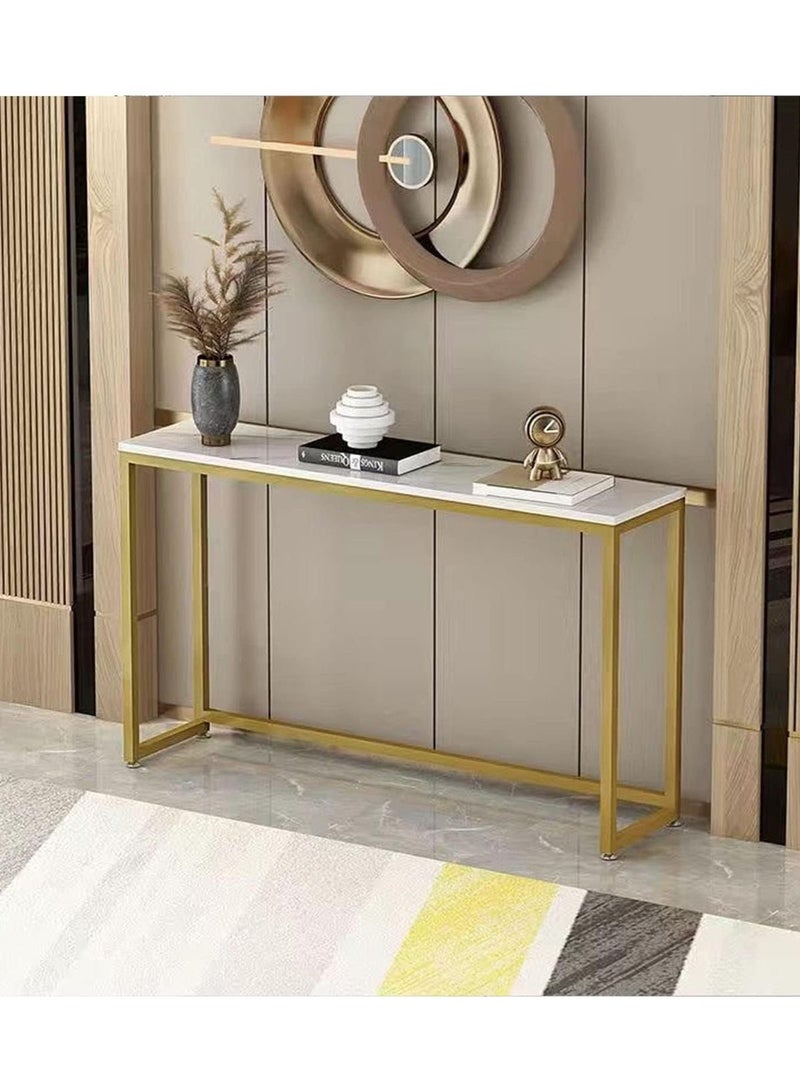 إيه جي دي طاولة مدخل جانبية بسطح خشبي وإطار معدني ذهبي، طاولة كونسول منزلية لغرفة المعيشة والمكتب 100*30*75 سم - Image 5