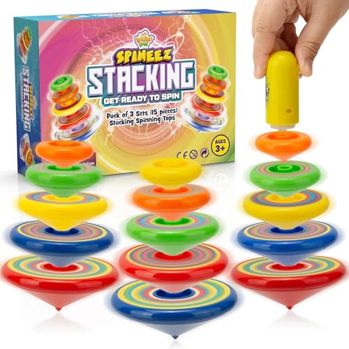 IPIDIPI TOYS Spineez Stacking Spinning Tops for Kids Set of 3 15Piece UFO Spinner Toys Easter Basket Stuffers for Kids Birthday Party Favors Goodie Bag Stuffers School Prizes for Boys Girls - Image 1