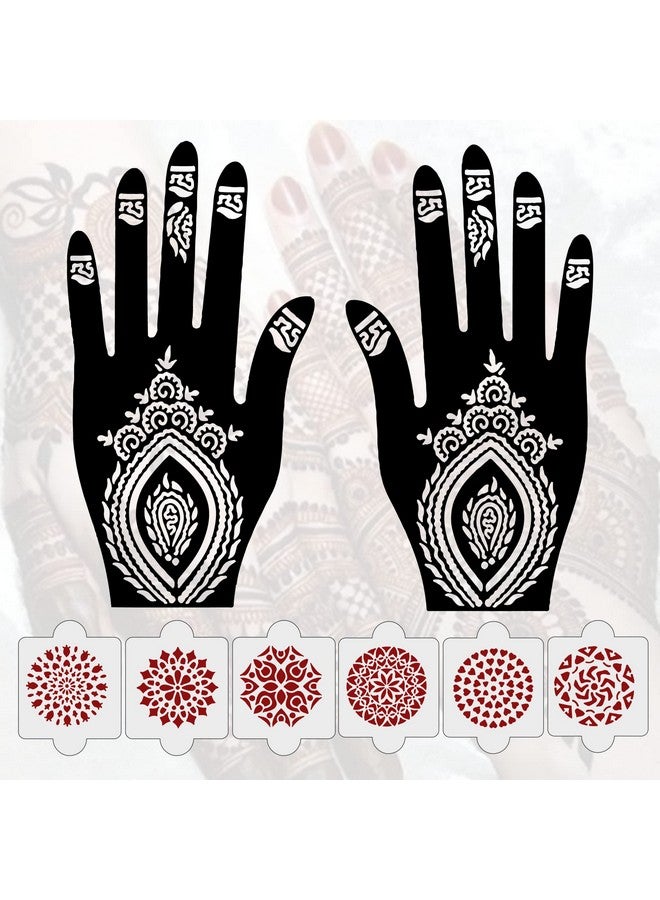 ivana's Pack Of 8 Pcs (2 Pcs Heena Stencil Tatto + 6 Pcs Laser Cut Pvc Reusable Heena Stencils), Heena Mehandi Sticker, Mehandi Stickers For Full Hand For Women, Girls And Kids, Easy To Apply, Niv-022 - Image 1