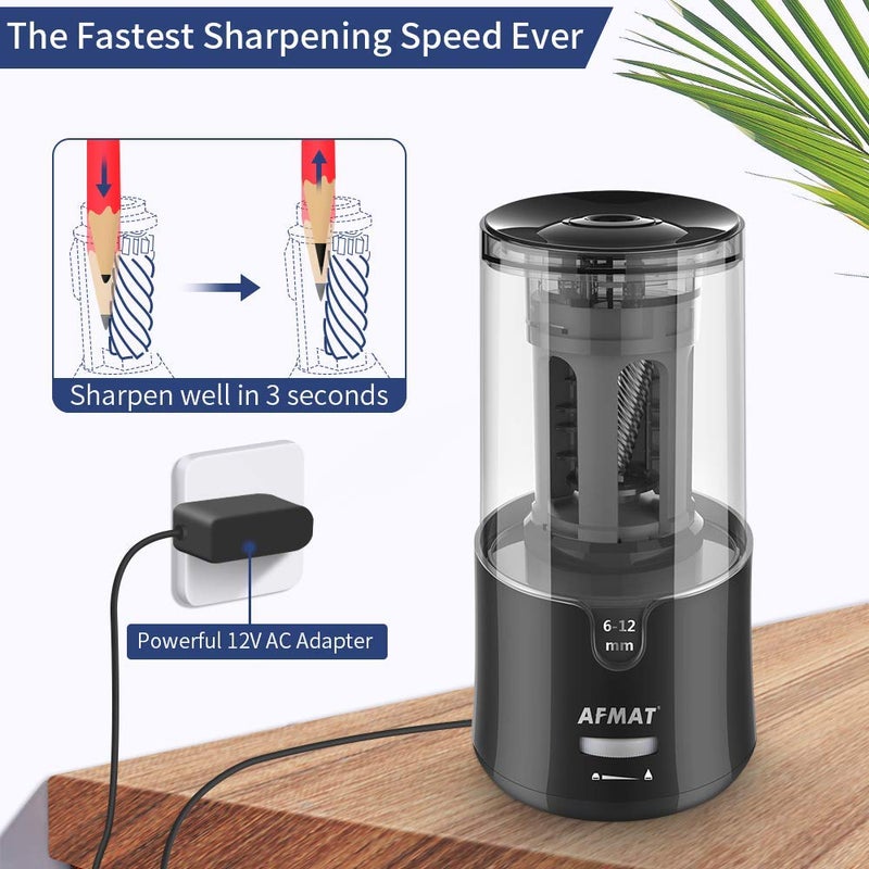 AFMAT Electric Pencil Sharpener - Auto Stop, Super Sharp & Fast, Plug in Pencil Sharpener for 6-12mm No.2/Colored Pencils - Classroom/Office/Home PS92 - Image 3
