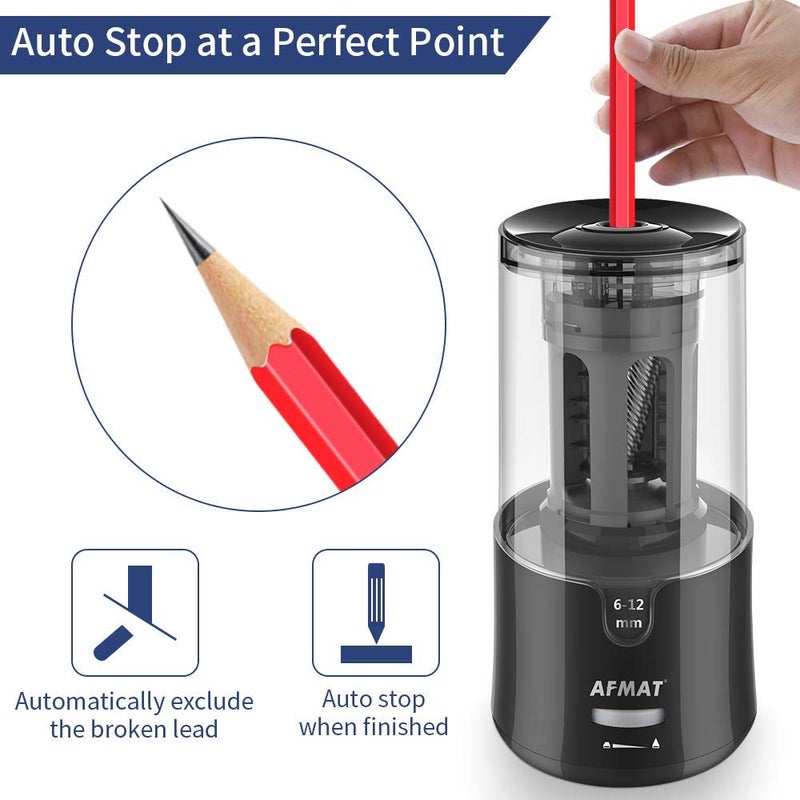 AFMAT Electric Pencil Sharpener - Auto Stop, Super Sharp & Fast, Plug in Pencil Sharpener for 6-12mm No.2/Colored Pencils - Classroom/Office/Home PS92 - Image 4