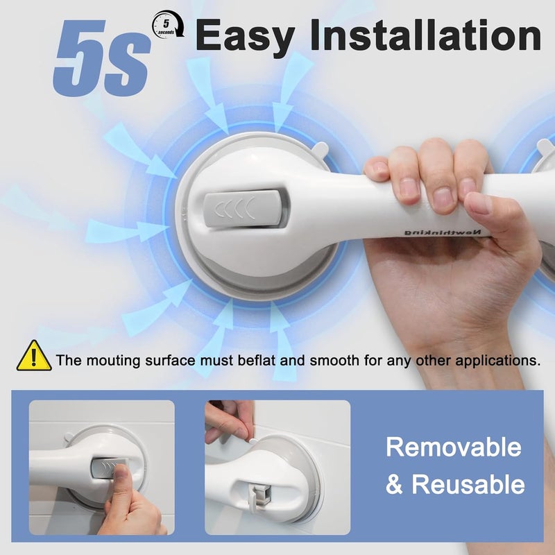 Newthinking Suction Bathroom Grab Rails Hand Rail for Disabled Portable Mobility Aids Safety Handle with Suction Cup Fitting No Fixings Needed for Bathroom Children and Disability Aids 2 Pack - Image 3
