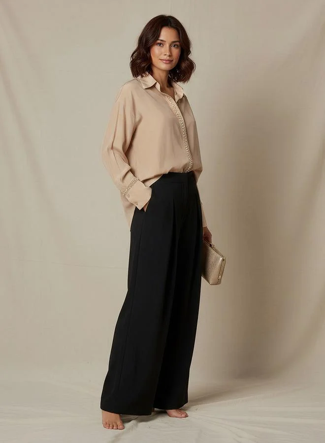 سبلاش فيڤ Shirt with Pearl Embellishment and Long Sleeves