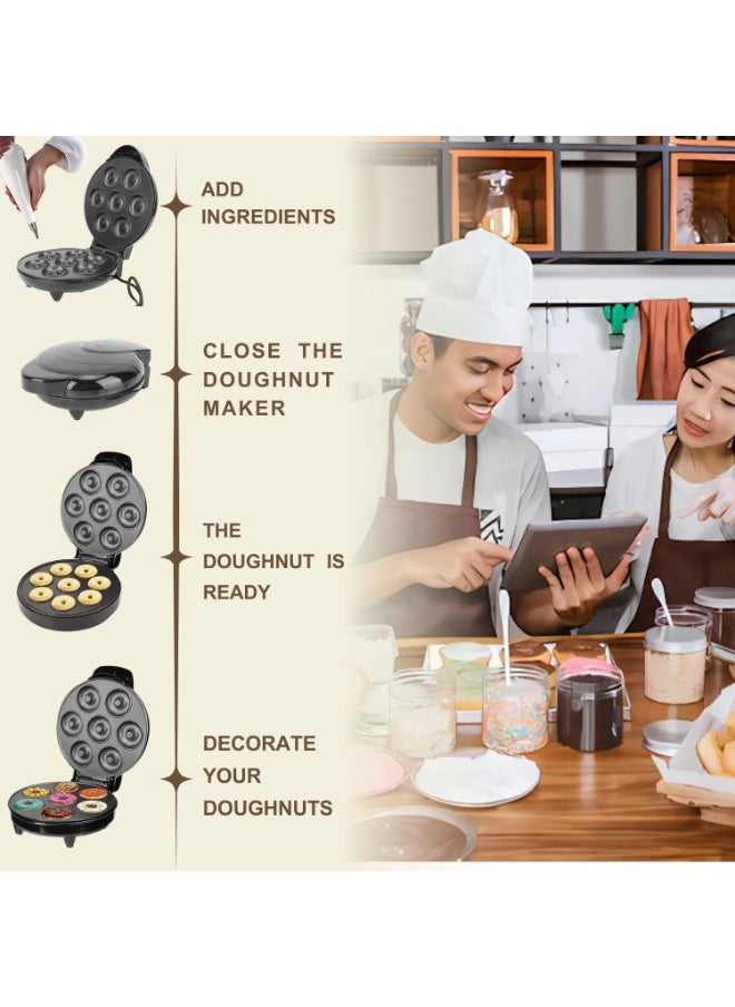 Electric Donut Maker – Cooks 7 Mini Doughnuts – Portable Machine with Donut Recipe