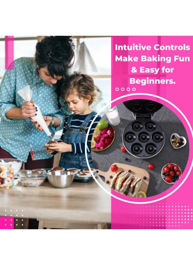 Electric Donut Maker – Cooks 7 Mini Doughnuts – Portable Machine with Donut Recipe