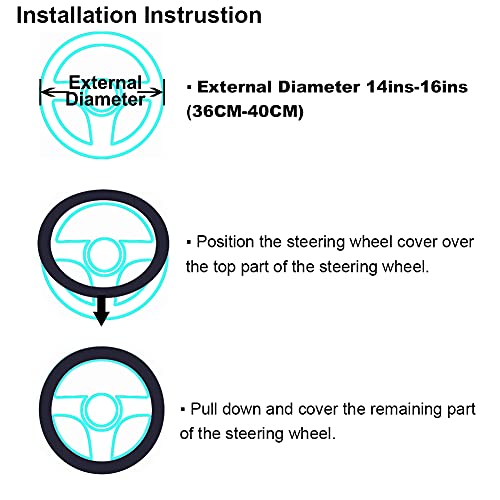 AOGELAN 3Pcs Set Fashion Fluffy Fuzzy Wool Fur Soft Steering Wheel Cover with Handbrake Cover & Gear Shift Cover for Women Girls Car Decoration Long Wool Accessories 14 1/2-15 1/2 inchs (Steel) - Image 5