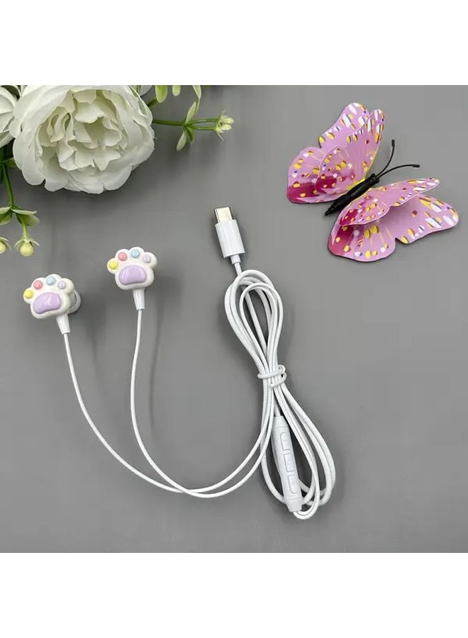 Pink Cat Claw Wired Headphones With Microphone Type C In Ear HD Sound Gift - Image 3