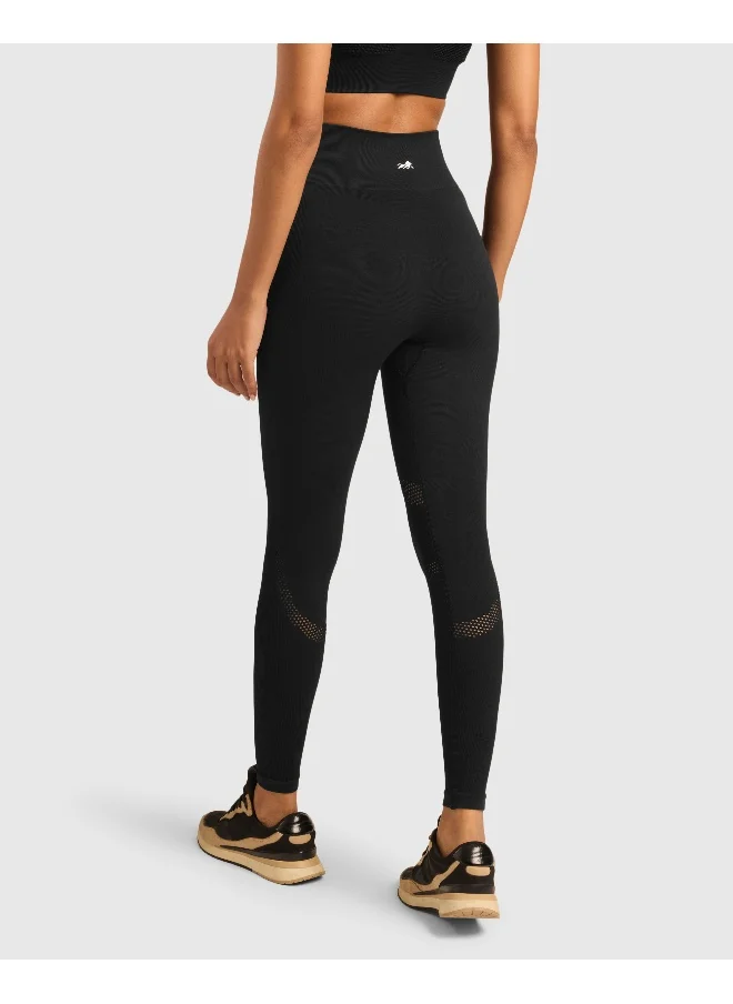 Musclemind Seamless Workout Full Length Leggings with Anti-Slip No Roll Down High Waist Band, Ribbed Panels for Glute Muscle Support, Anti-Odour, Anti-Microbial, Super Soft Breathable Mesh Fabric, All Day Comfort with Four-Way Stretch