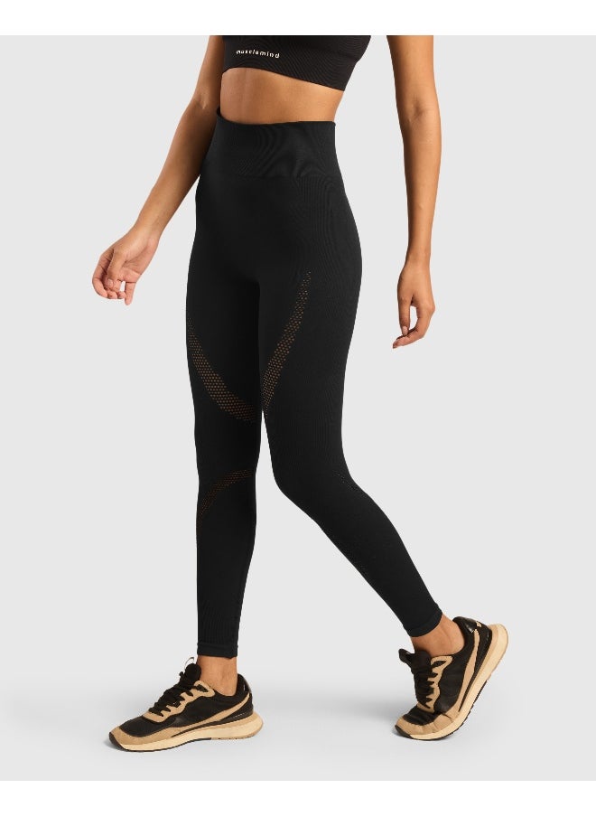 Musclemind Seamless Workout Full Length Leggings with Anti-Slip No Roll Down High Waist Band, Ribbed Panels for Glute Muscle Support, Anti-Odour, Anti-Microbial, Super Soft Breathable Mesh Fabric, All Day Comfort with Four-Way Stretch  - Image 3