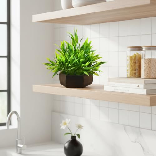 fancymart Artificial Bamboo Leaves in Wooden Hexagon 5-Inch Pot – Elegant Tabletop Plant Decoration for Living Room, Office Desk & Shelf Styling (Pack of 1) - Image 4