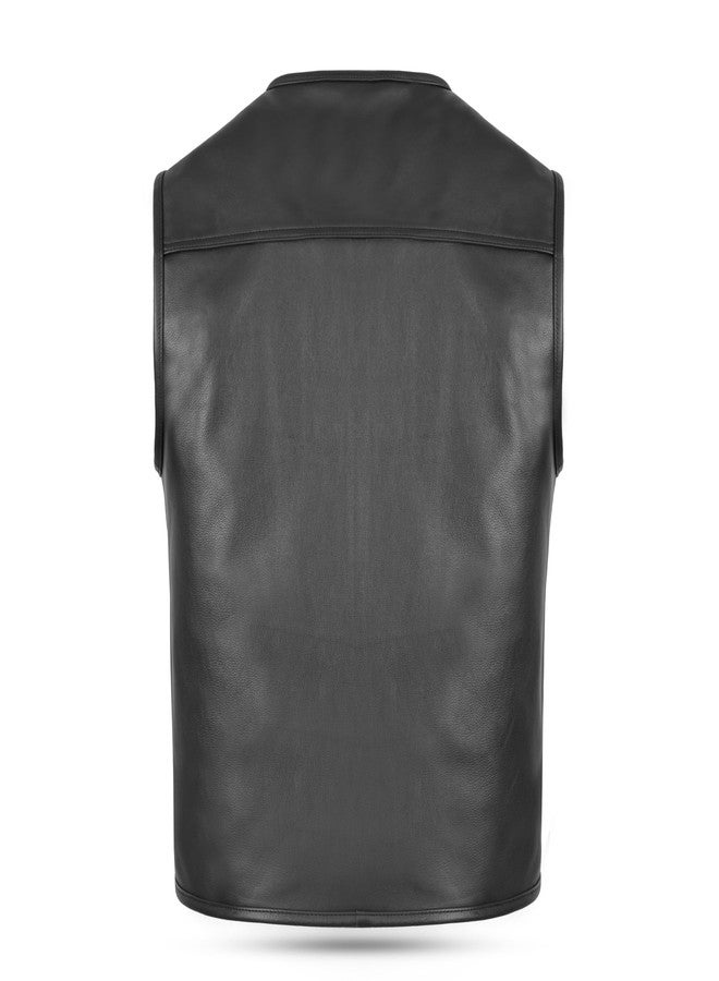 Leatherick Men's Genuine Cowhide Leather Motorcycle Vest - Classic Biker Vest with Front Zip for Comfort and Timeless Style, black, L - Image 3
