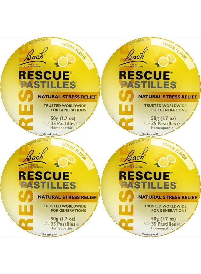RESCUE Bach Rescue Pastilles, Lemon Flavor, Natural Stress Relief Lozenges, Homeopathic Flower Essence, Vegetarian, Gluten & Sugar-Free, 35 Count, 4 Pack - Image 1