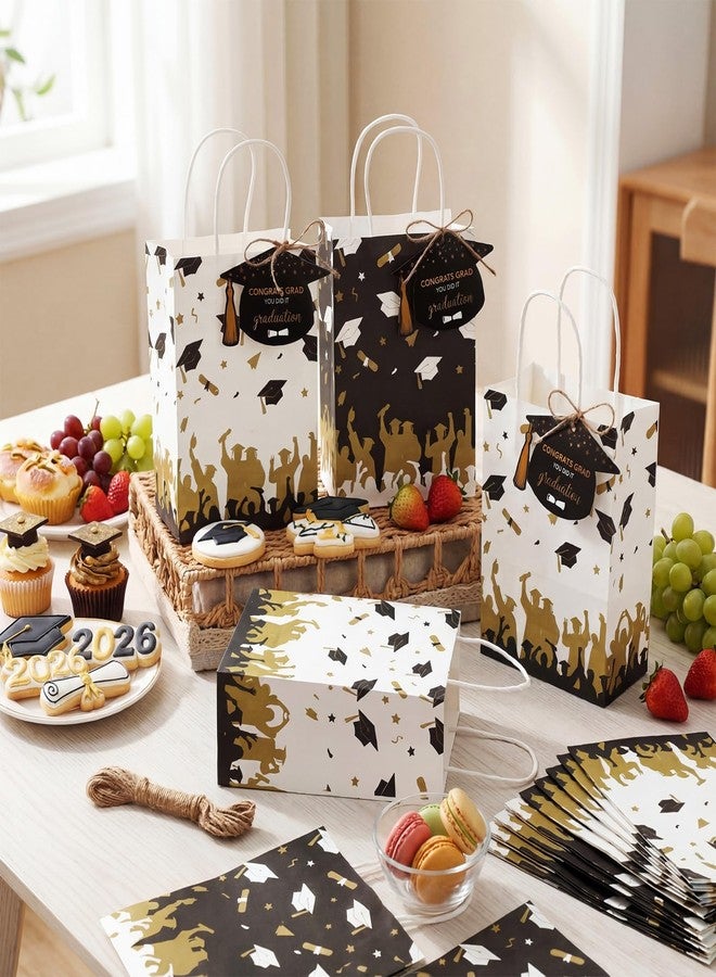 Kolldenn 48 Set Graduation Gift Bags with 48 Graduation Cap Tags and 20m Twine, Black and White Kraft Paper Grad Party Favor Bags, Congrats Grad Gift Wrapping Bag for Celebration Party Supplies - Image 5