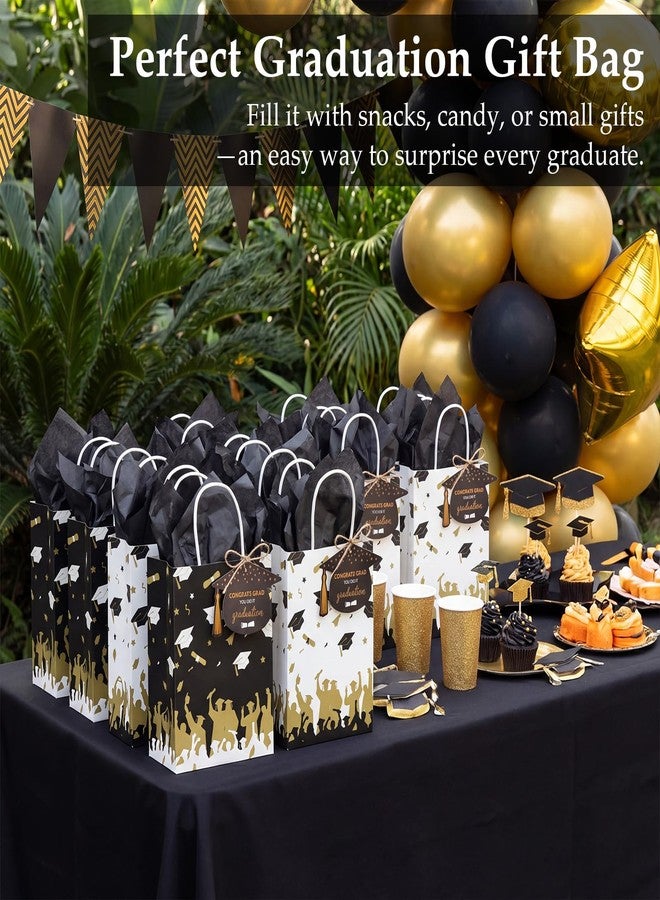 Kolldenn 48 Set Graduation Gift Bags with 48 Graduation Cap Tags and 20m Twine, Black and White Kraft Paper Grad Party Favor Bags, Congrats Grad Gift Wrapping Bag for Celebration Party Supplies - Image 4