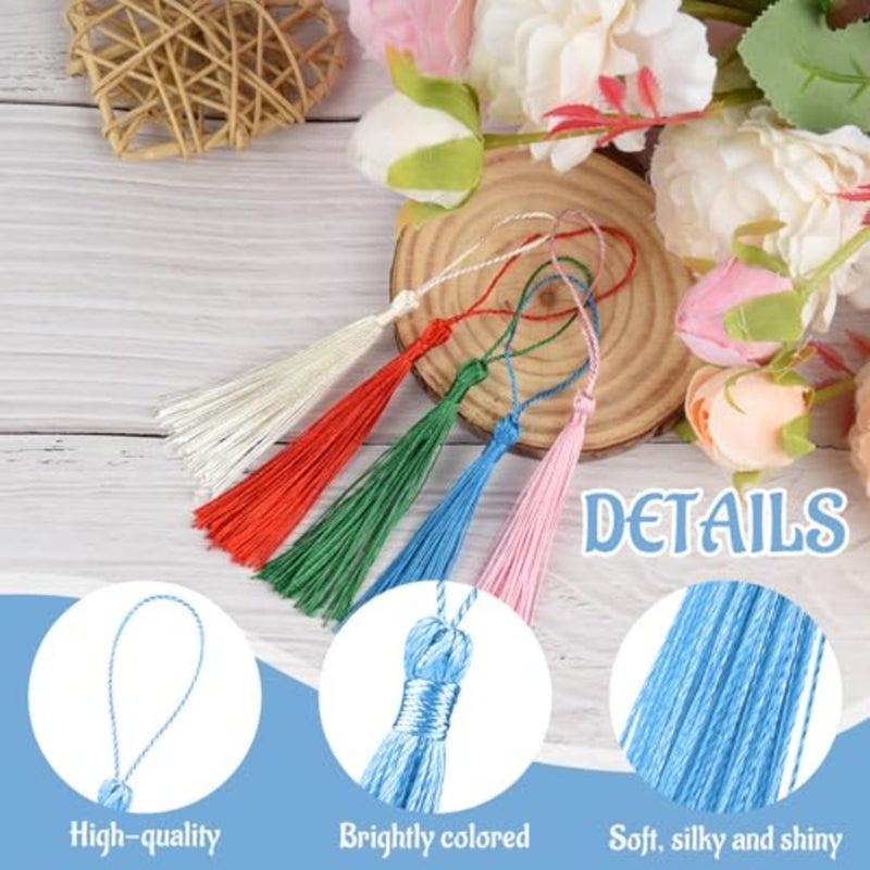 100 Pcs Bookmark Tassels Bulk 20 Colors Soft Craft Silky Handmade Mini Tassels for Jewelry Making with Loops for DIY Craft Accessory Dress tion - Image 3