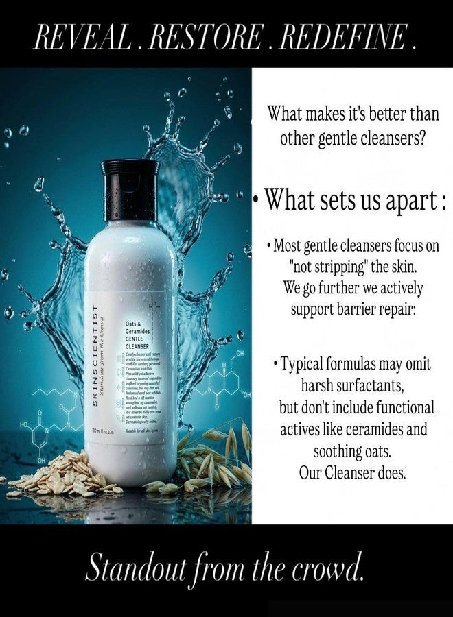 SKIN SCIENTIST غسول الوجه سكين ساينتست للرجال والنساء | منظف الشوفان والسيراميدات | منظف لطيف للاستخدام اليومي لجميع أنواع البشرة | تم اختباره من قبل أطباء الجلدية | 100 مل - Image 2
