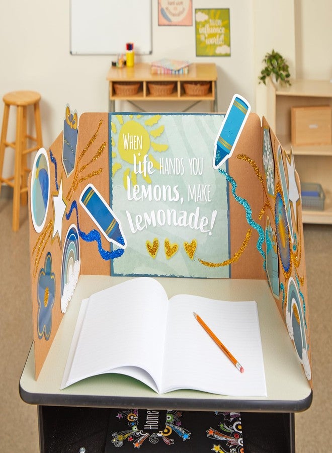 Really Good Stuff - 163200BL Standard Privacy Shields for Student Desks - Set of 12 - Matte - Study Carrel Reduces Distractions - Keep Eyes from Wandering During Tests, Blue with School Supplies Pattern - Image 4