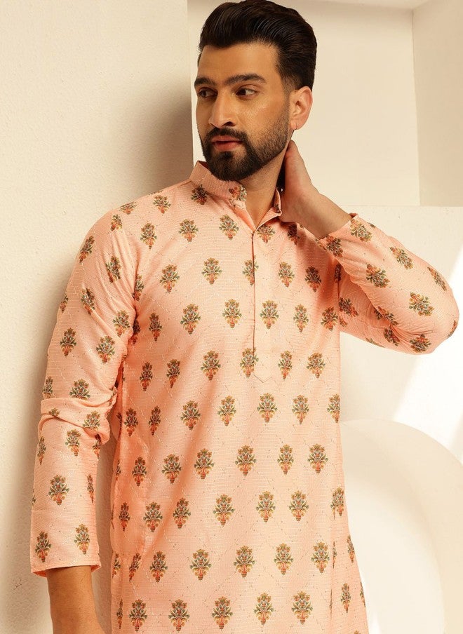 Sojanya قميص كورتا مزين بتطريز زهور مع ياقة ماندارين للرجال - Image 2