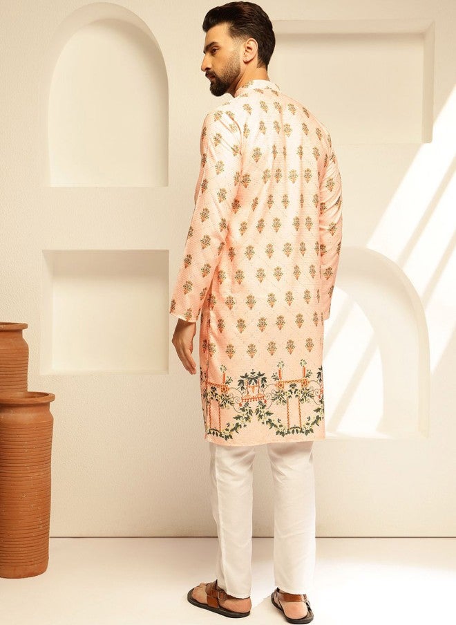 Sojanya قميص كورتا مزين بتطريز زهور مع ياقة ماندارين للرجال - Image 4