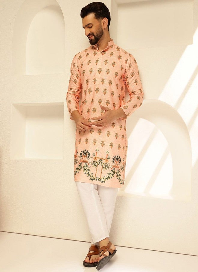 Sojanya قميص كورتا مزين بتطريز زهور مع ياقة ماندارين للرجال - Image 5