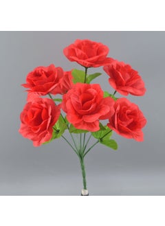 Yiwu screen artificial flower factory in stock Wholesale cheap artificial silk flower rose 7-head rose bouquet Red