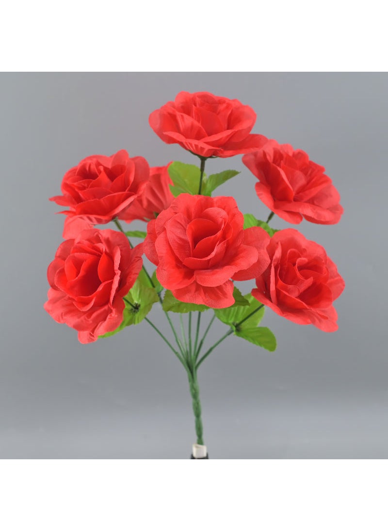 Generic - Yiwu screen artificial flower factory in stock Wholesale cheap artificial silk flower rose 7-head rose bouquet Red - Image 1
