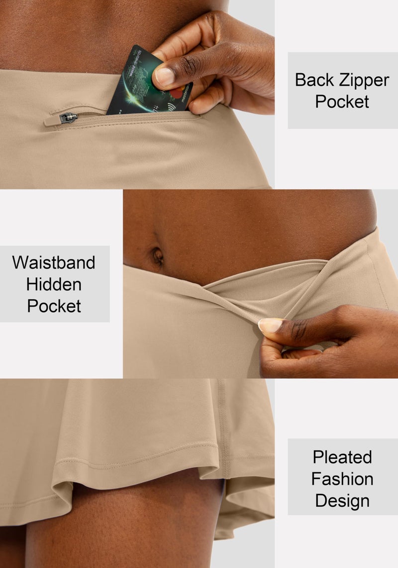 SANTINY Pleated Tennis Skirt for Women with 4 Pockets Women's High Waisted Athletic Golf Skorts Skirts for Running Casual (Khaki_M) - Image 5
