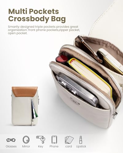 befen Genuine Leather Small Crossbody Bags for Women, Woman Cell Phone Cross body Purse Bag with RFID Blocking Card Slots Beige Brown - Image 3