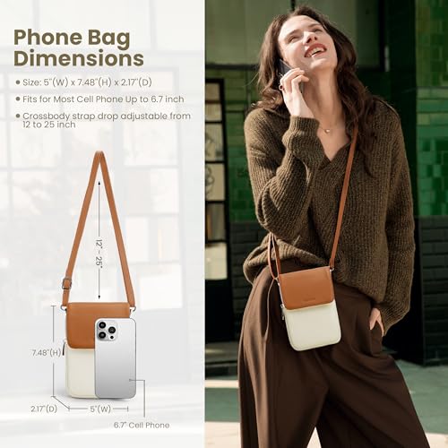 befen Genuine Leather Small Crossbody Bags for Women, Woman Cell Phone Cross body Purse Bag with RFID Blocking Card Slots Beige Brown - Image 4