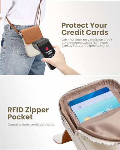 befen Genuine Leather Small Crossbody Bags for Women, Woman Cell Phone Cross body Purse Bag with RFID Blocking Card Slots Beige Brown - Image 2