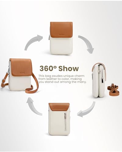 befen Genuine Leather Small Crossbody Bags for Women, Woman Cell Phone Cross body Purse Bag with RFID Blocking Card Slots Beige Brown - Image 5