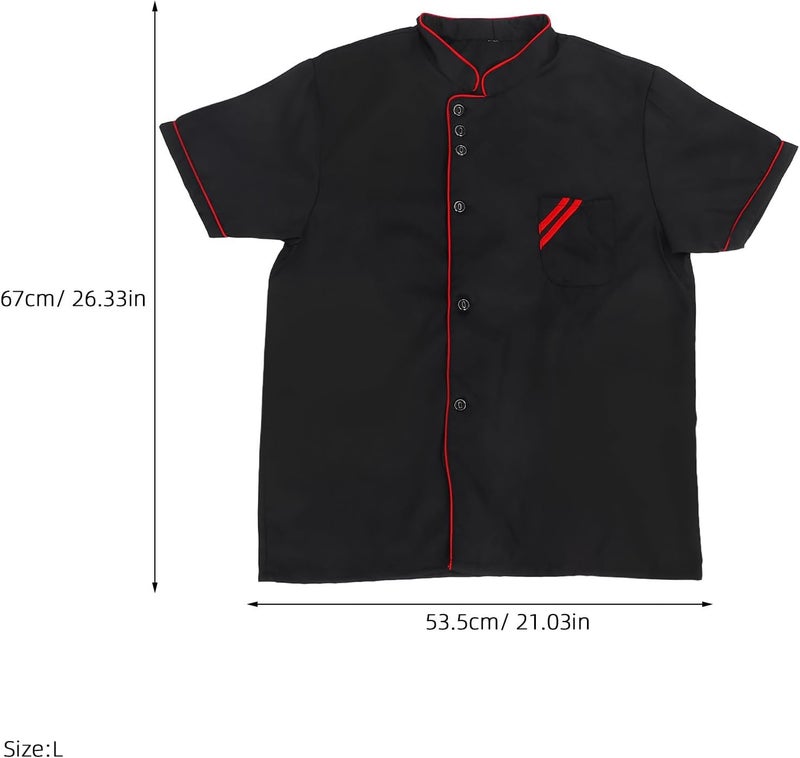 ibasenice Unisex Chef Coat: Short Sleeve Black Jacket for Kitchen Staff - Chef Working Uniform Top - Catering Workwear with Buttons for Cooking and Food Prep - Image 2