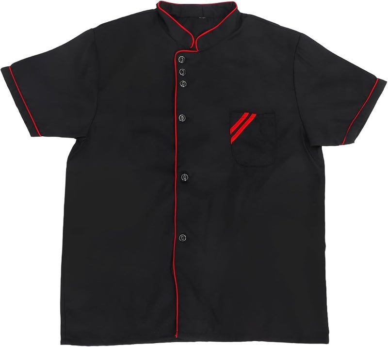 ibasenice Unisex Chef Coat: Short Sleeve Black Jacket for Kitchen Staff - Chef Working Uniform Top - Catering Workwear with Buttons for Cooking and Food Prep - Image 1