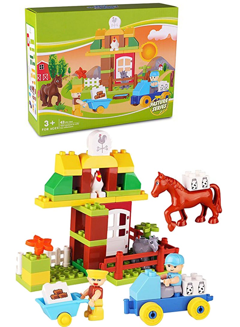 MPDORAS Kids Building Blocks Farm Set 43 Pcs – Mommies Choice Creative Construction Toy with Animals & Figures | Large Bricks Pasture Series Playset for Toddlers 3+ | Educational STEM Learning Kit | Birthday Gift for Boys & Girls - Image 1