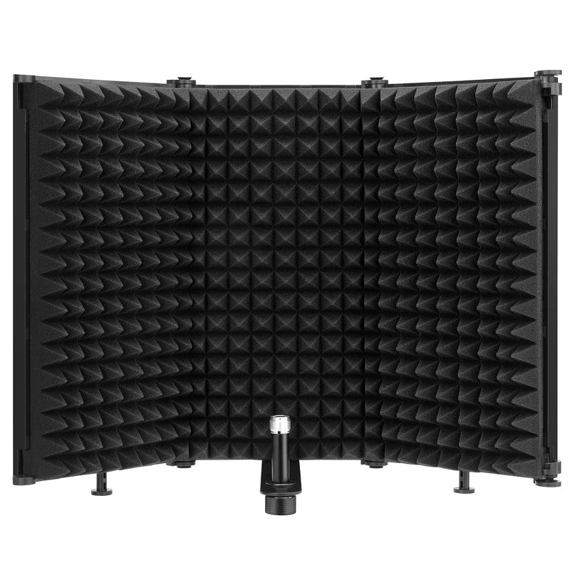 Moukey Microphone Isolation Shield, Foldable Mic Shield with Triple Sound Insulation, Reflection Filter with 3/8" and 5/8" Mic Threaded Mount for Recording Studio, Podcasts, Singing, and Broadcasting - Image 1