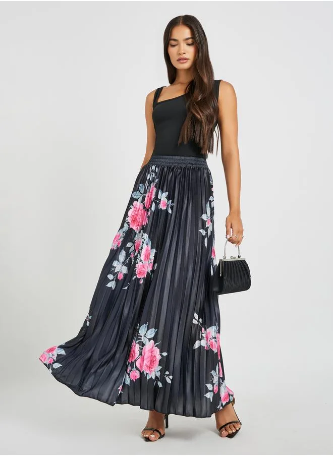 ستايلي Styli Floral Print Pleated A-Line Maxi Skirt