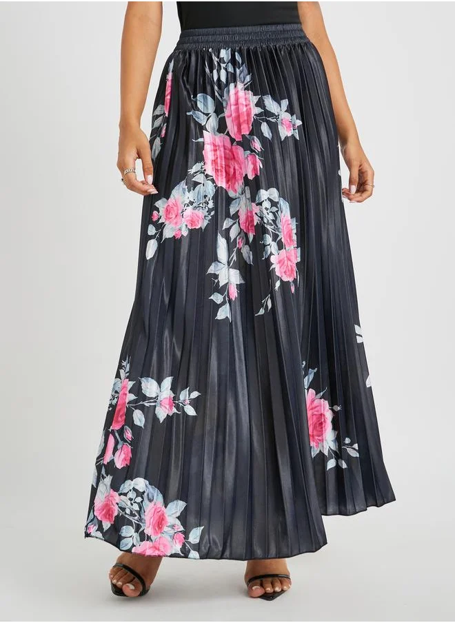 ستايلي Styli Floral Print Pleated A-Line Maxi Skirt