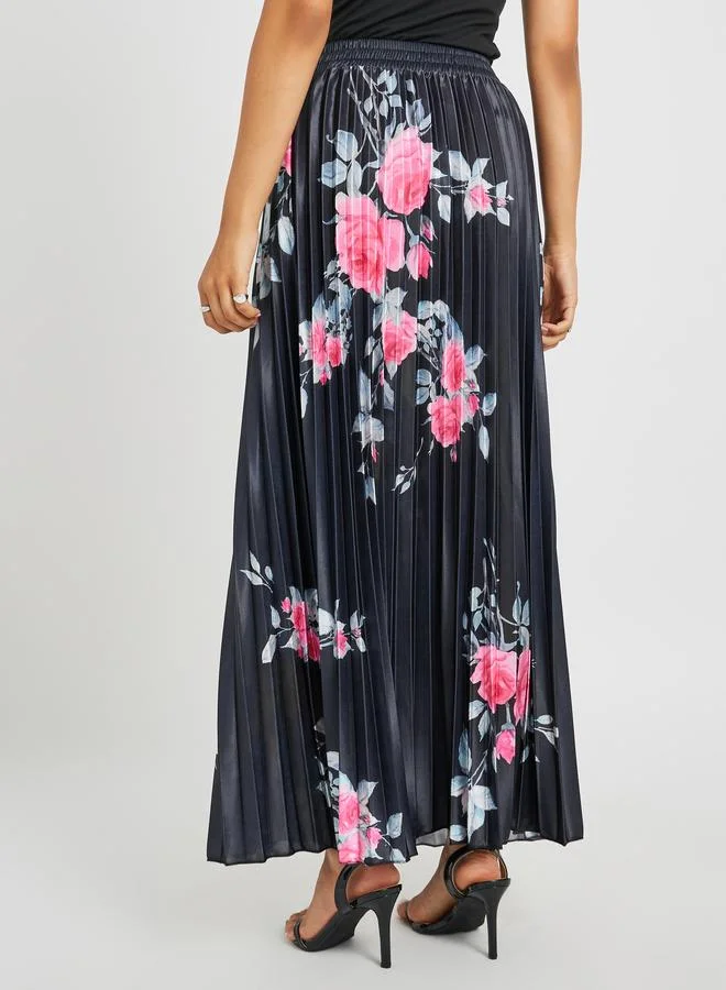Styli Styli Floral Print Pleated A-Line Maxi Skirt